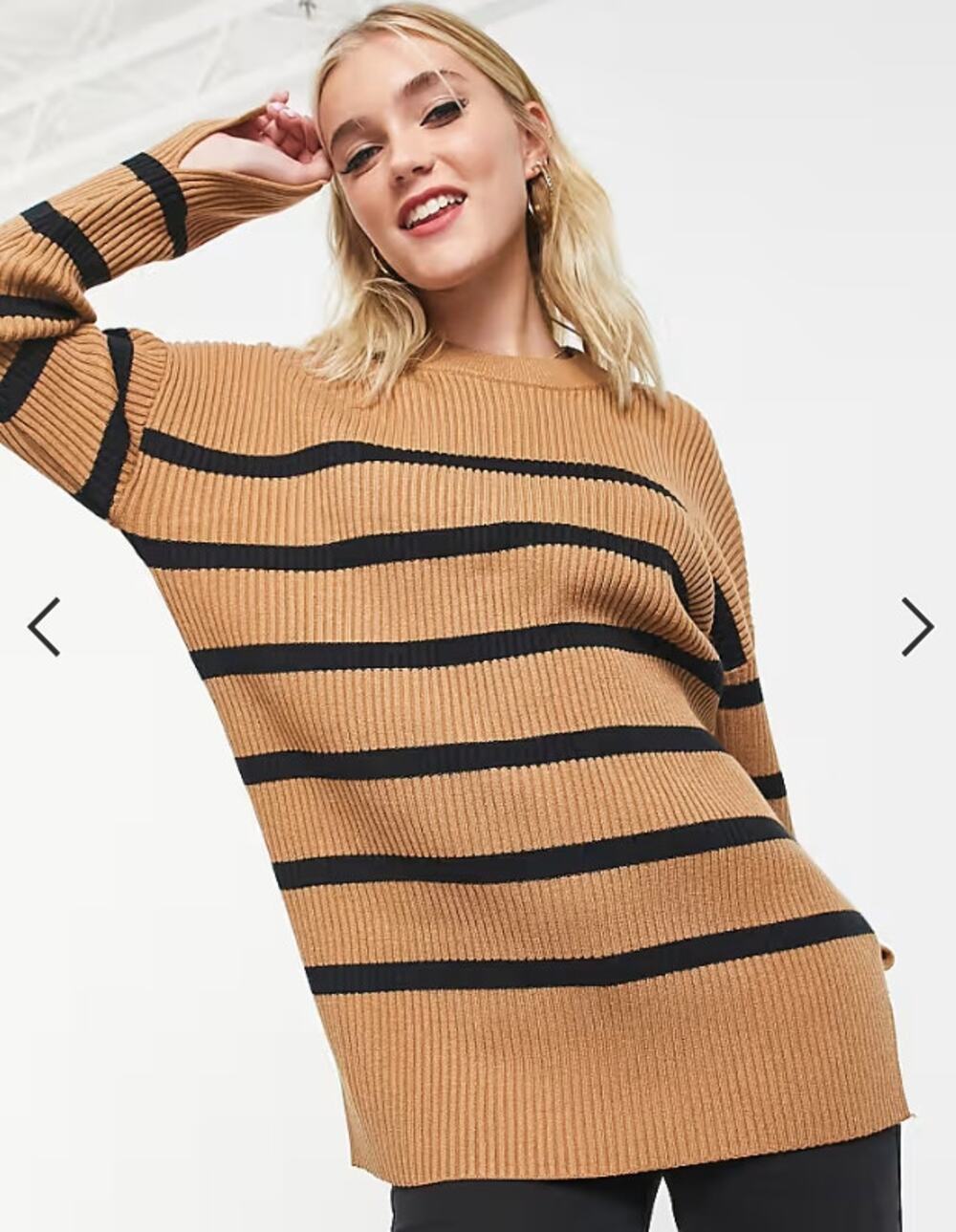 NWOT Abercrombie & Fitch Brown Blue Stripe Ribbed Crewneck Sweater Minimal XS